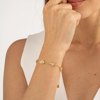 18K Gold Plated Dainty Chain Bracelet for Women Waterproof Crystal Link Bracelet 6.9"+2.4" Gold Minimalist Jewelry Gifts for Her Everyday Wear