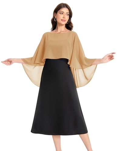Baoqiya Women's Capelet Shawls and Wraps for Evening Dresses Soft Bridesmaid Shawl Chiffon Cape Wedding Cover Up - color: Camel