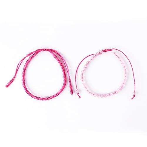 Natural Stone Healing Bracelet Tibetan Braided Style with Adjustable Rope String & Protective Energy Jewelry Gift for Womens & Men - color: Rose Quartz - Pink