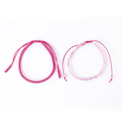 Natural Stone Healing Bracelet Tibetan Braided Style with Adjustable Rope String & Protective Energy Jewelry Gift for Womens & Men - color: Rose Quartz - Pink