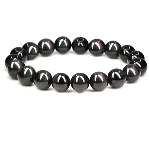 Keleny Fashion Crystal Man Women Stretch Bracelet 10mm Round Beads Rock Jasper 7 Inch Unisex - color: AAA Grade Rainbow Obsidian