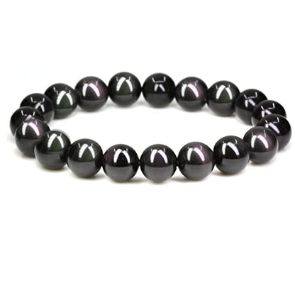 Keleny Fashion Crystal Man Women Stretch Bracelet 10mm Round Beads Rock Jasper 7 Inch Unisex - color: AAA Grade Rainbow Obsidian