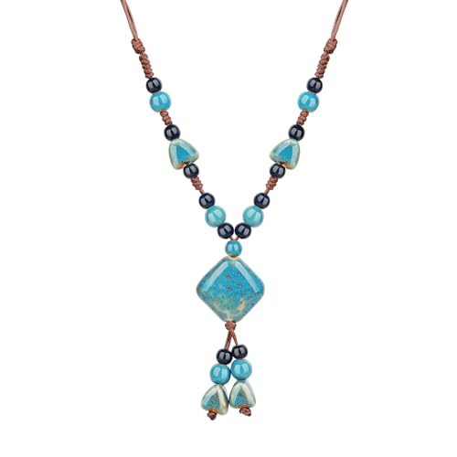 DS Boho Beaded Necklace for Women–Colorful Ceramic & African Tribal Beads, Adjustable Long Chunky Bohemian Jewelry with Gift Box Packaging,Hippie Witchy Vintage Handmade Fashion Statement Necklace - style: style-26