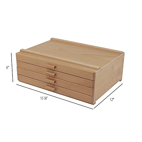 HG Art Concepts 4-Drawer Artist's Chest Craft Storage Box, Natural Birch Finish, Foam-Lined Drawers for Brushes, Removable Dividers, Sturdy Wood Construction, Stackable Solution - size: 4 Drawer