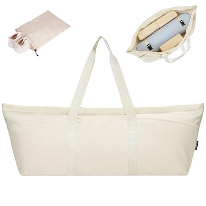 Large Yoga Mat Bag with Shoes Compartment and Wet Pocket Ladies Pilates Gym Tote Bag with Yoga Mat Holder Strap for Women Men Workout Carrier Stuff Accessories - color: Beige