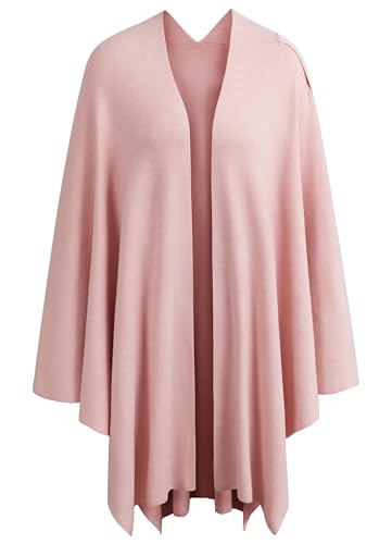 PULI Womens Large Cross Front Poncho Sweater Wrap Topper Knitted Elegant Shawls Cape for Fall Winter - color: 1-pink