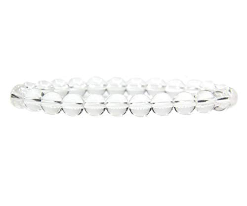 Angelstones Handmade Natural Healing Gemstone 8mm Round Beads Stretch Crystal Bracelet 7 Inch Unisex - color: Clear Quartz