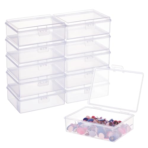 BENECREAT 12 Packs 3.8x2.7x1.3 Inches Clear Plastic Box Containers with Buckle Lids for Beads, Coins, Safety Pins and Other Craft Jewelry Watch Findings - color: 3.8x2.7x1.3", size: Rectangle