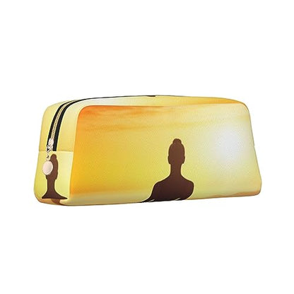 Yoga Meditation Makeup Bag for Women Men Pencil Pouch Travel Small Cosmetic Bag Zippered Toiletry Bags Aesthetic Pen Bags Trendy Storage Bags Leather Coin Pouch Purse - color: Gold