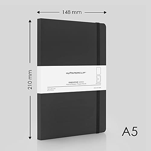 myPAPERCLIP Executive Series A5 Plain Notebook | 192 Pages, 80 GSM, Soft Cover, A5 (5.83 x 8.27 in) | Flat Lay | Bookmark, Elastic Closure & Back Pocket | Black - color: Black, size: A5, Plain