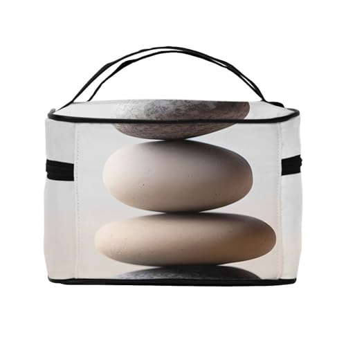 Meditation Stone Handheld Travel Makeup Bag, Cosmetic Organizer With Large Compartments, Zippered Toiletry Bag For Women