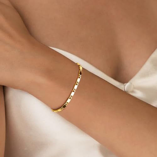 3mm Diamond Classic Tennis Bracelet for Women Dainty, Gold Jesus Cross Bracelets Trendy, 14K Gold Plated Heart/Evil Eye/Pearl/Starfish & Seashell Charm Bracelets for Women Bulk - style: Mirror-Gold