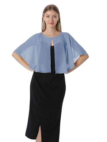 Chiffon Capelet Soft capes Shawls and Wraps for Evening Dress Wedding Cape 1920s shawl accessories for women - color: Dusty Blue