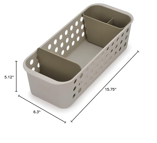 Joseph Joseph EasyStore - Slimline Bathroom essentials Storage Basket Organiser with moveable pot and divider, Ecru - size: Slimline (Pack of 1)