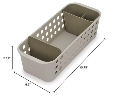 Joseph Joseph EasyStore - Slimline Bathroom essentials Storage Basket Organiser with moveable pot and divider, Ecru (Pack of 2) - size: Slimline (Pack of 2)