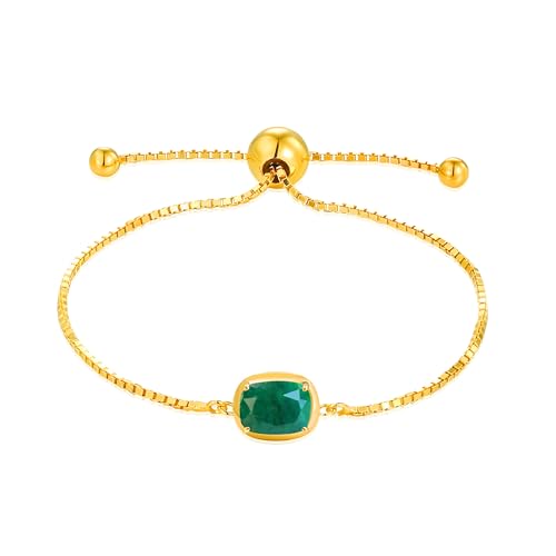 MAX + STONE 18K Gold Over Silver Gemstone Bracelets for Women | Hypoallergenic Birthstone Bracelet | Anti Tarnish Gold Plated Sterling Silver Bracelets for Women - color: Emerald