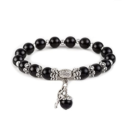 Natural Stretch Gemstone Bracelet Healing Stone Beaded Bracelets for Women Men Gifts (Unisex) - color: 8mm obsidian