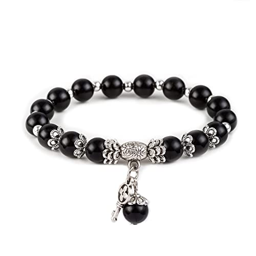 Natural Stretch Gemstone Bracelet Healing Stone Beaded Bracelets for Women Men Gifts (Unisex) - color: 8mm obsidian
