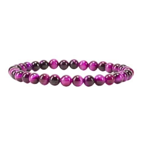 Cherry Tree Collection - Small, Medium, Large Sizes - Gemstone Beaded Bracelets For Women and Men - 6mm Round Beads - color: Purple Tiger's Eye, size: Small