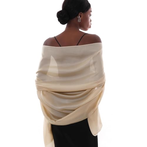 Womens Scarf Pashmina Shawls and Wraps for Evening Dresses Like Chiffon Silk Scarf for Bridal Wedding - color: Beige