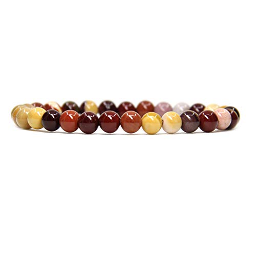 Angelstones Handmade Natural Healing Gemstone 6mm Round Beads Stretch Crystal Bracelet 7 Inch Unisex - color: Mookaite Jasper