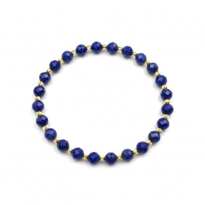 Lapis Lazuli Healing Bracelet – Real Crystal Beads for Stress Relief, Meditation & Chakra Balance – Natural Gemstone Jewelry Gift for Women & Men, Adjustable Stretch Fit - style: 6mm 64-Facet Gold Accent（no gift box）