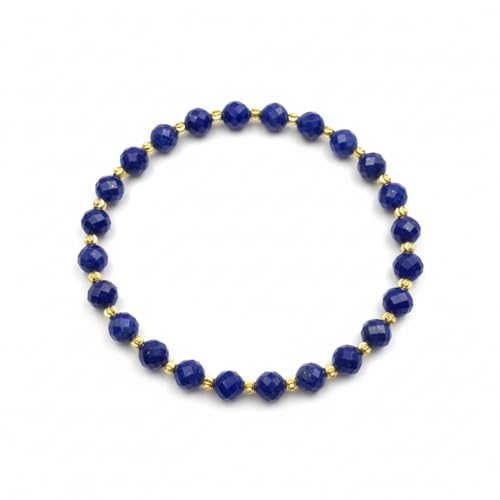 Lapis Lazuli Healing Bracelet – Real Crystal Beads for Stress Relief, Meditation & Chakra Balance – Natural Gemstone Jewelry Gift for Women & Men, Adjustable Stretch Fit - style: 6mm 64-Facet Gold Accent（no gift box）