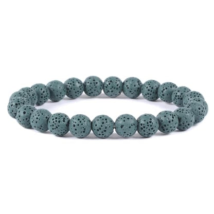 Justinstones Gem Semi Precious Gemstone 8mm Round Beads Stretch Bracelet 7 Inch Unisex - color: Dyed Dark Green Lava