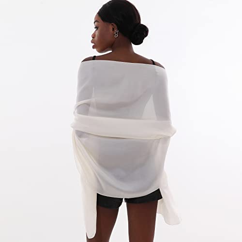 Womens Scarf Pashmina Shawls and Wraps for Evening Dresses Like Chiffon Silk Scarf for Bridal Wedding - color: Ivory
