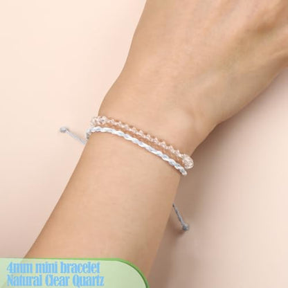 QOGIR 2pcs Handmade Healing Bracelet, Natural Gem Stone Crystal Elastic Bracelet - color: Clear Quartz(Stone of Amplification), size: 4mm