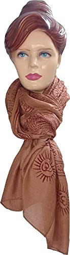 KVR Hindu Pooja Religious Cotton Indian prayer scarf with OM Krishna Ganesha Shiva Nataraja yoga spiritual auspicious prints - color: Brown-ganesha