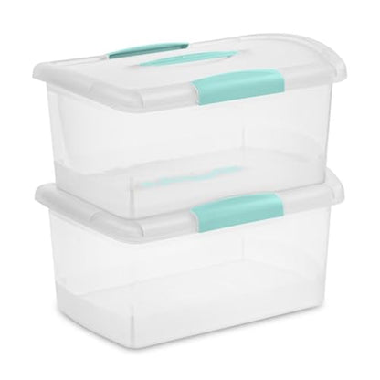 Sterilite Medium Nesting ShowOffs, Stackable Small Storage Bin with Latching Lid and Handle, Plastic Container to Organize Home, Clear, 12-Pack - size: Medium, style: 12-Pack