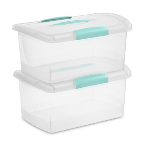 Sterilite Medium Nesting ShowOffs, Stackable Small Storage Bin with Latching Lid and Handle, Plastic Container to Organize Home, Clear, 18-Pack - size: Medium, style: 18 Pack