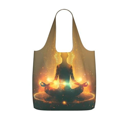 Yoga Meditation (4) For Foldable Shopping Bag, Washable Storage Tote For Work And Travel