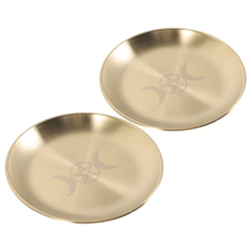 Happyyami 2pcs Metal Pentagram Altar Candle Holders Smooth Tealight Storage Trays for Rituals and Ceremonies Material for Home and Temple Decoration - color: Golden