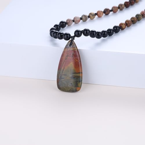 COAI 108 Mala Beaded Necklace for Women Men, Teardrop Pendant Picasso Jasper Onyx Crystal Necklace for Women Men