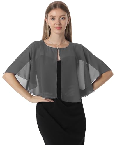 Chiffon Capelet Soft capes Shawls and Wraps for Evening Dress Wedding Cape 1920s shawl accessories for women - color: Dark Gray