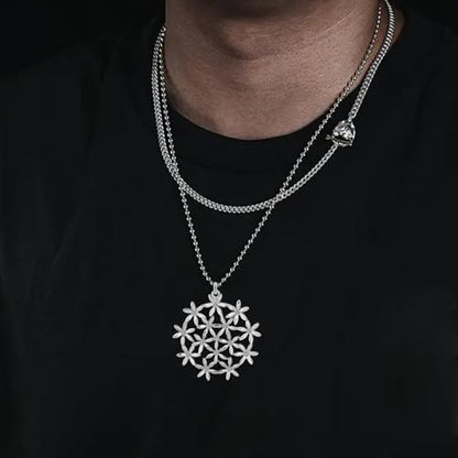 Flower of Life Necklace: 18K Gold Plated Sacred Geometry Buddhist Chakra Mandala with Diamond Pendant Necklaces Yoga Spiritual Amulet Jewelry Meditation Gift for Women Men - color: silver-1