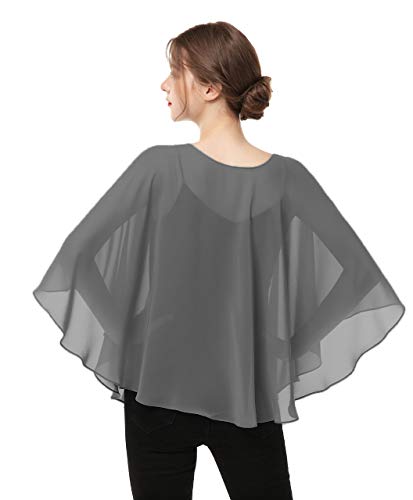 Capes for Womens Casual chiffon shawl Casual Chiffon Cape Sheer shawls and wraps Poncho Capelets Cover Up - color: Dark Gray