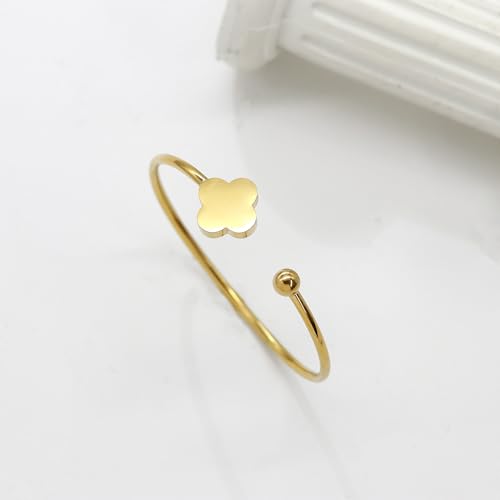 Clover Bracelet Bangle for Women, Lucky Bracelet Friendship Bracelet Gold Clover Bracelets Open Bangle Jewelry Cuff Stainless Steel Bracelet Birthday Christmas Gifts for Women - color: Gold