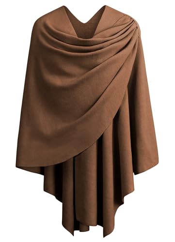 PULI Womens Large Cross Front Poncho Sweater Wrap Topper Knitted Elegant Shawls Cape for Fall Winter - color: 1-caramel