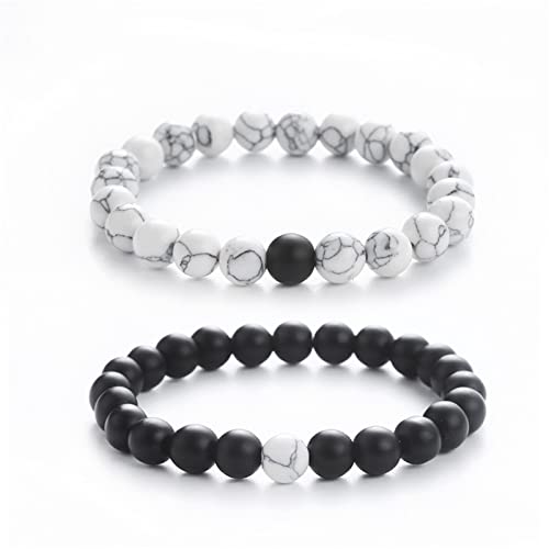 2Pcs Matte Lava Rock Volcanic Stone Beads Stretch Bracelet Stacking Frosted Gemstone Turquoise Seed Bracelet for Men Women Couple Stress Relief Aromatherapy Jewelry Gift - color: A matte