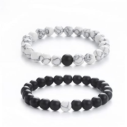2Pcs Matte Lava Rock Volcanic Stone Beads Stretch Bracelet Stacking Frosted Gemstone Turquoise Seed Bracelet for Men Women Couple Stress Relief Aromatherapy Jewelry Gift - color: A matte