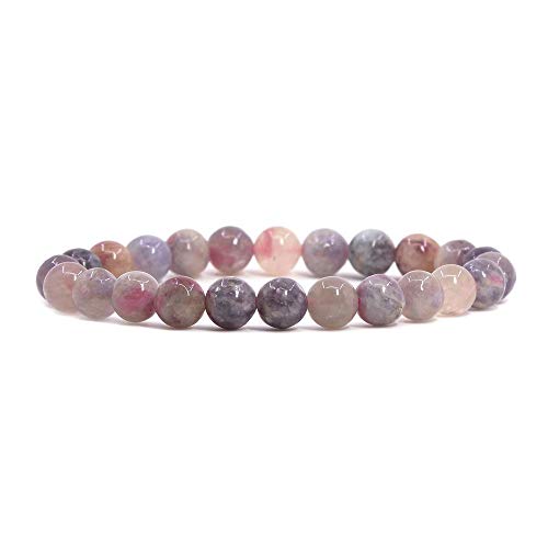 Justinstones Gem Semi Precious Gemstone 8mm Round Beads Stretch Bracelet 7 Inch Unisex - color: Pink Tourmaline