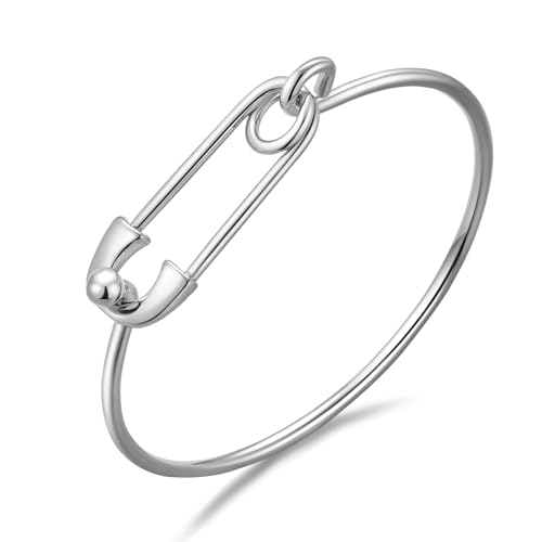 Gold Silver Link Bangle Bracelet for Women Simple Thin Cuff Bangle Bracelet Minimalist Jewelry - color: Silver