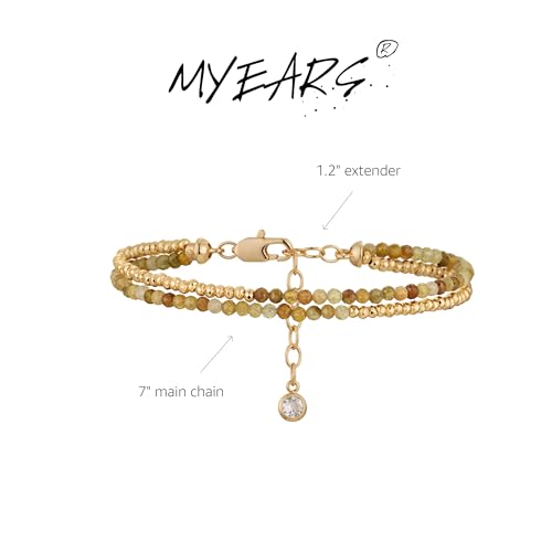 Women Beaded Bracelet Gold Double Layer Gemstone 14K Simple Dainty Handmade Chain Everyday Boho Beach Jewelry - style: Unakite