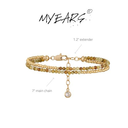 Women Beaded Bracelet Gold Double Layer Gemstone 14K Simple Dainty Handmade Chain Everyday Boho Beach Jewelry - style: Unakite