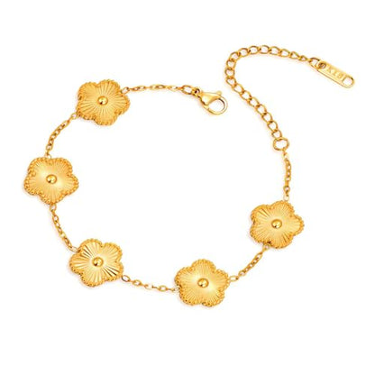 FLY FEI 18K Gold-Plated Four Leaf Clover Bracelet for Women,Adjustable lucky Bracelet Set Jewelry Gift-Hypoallergenic Charm for Birthdays, Wellness & Daily Wear - color: style01-Golden