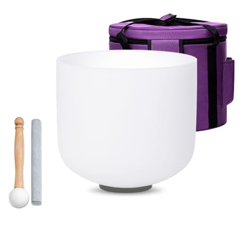 White F Note Heart Chakra 10 inch Quartz Crystal Singing Bowl, for Healing Mindfulness Meditation Yoga Sound Baths, with Case Rubber Mallet - color: White, size: 10 inch