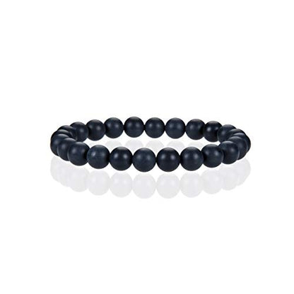 Cherry Tree Collection - Small, Medium, Large Sizes - Gemstone Beaded Bracelets For Women and Men - 8mm Round Beads - color: Black Agate Matte, size: Medium